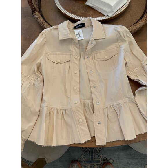 NWT Sergio Puff Sleeve Ruffle Trim Jacket in Eggshell Size Small - Picture 5 of 8